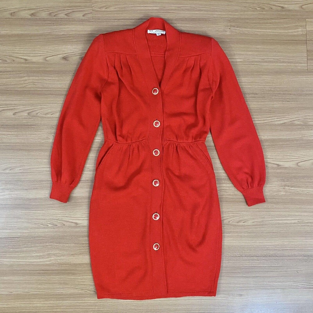 Vintage St. John By Marie Gray Santana Knit Long Sleeve Dress sz 4 Red
